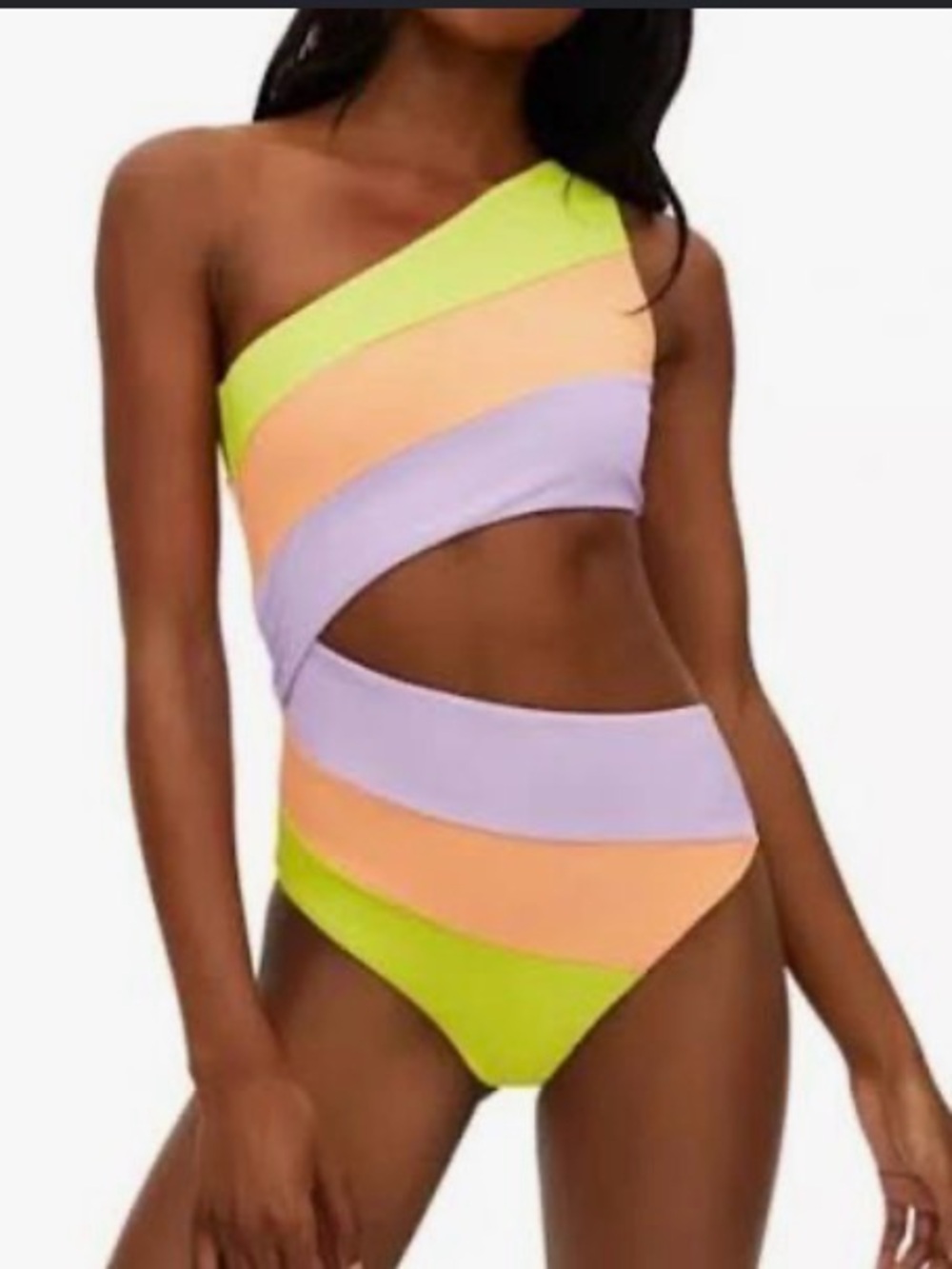 Beach Riot One-Shoulder Cutout One-Piece Swimsuit in Lime, Peach & Lavender